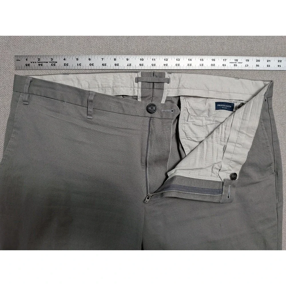 PROPER CLOTH DiSondrio Pants Men's Grey 42x30 Stretch Canvas Chinos Office